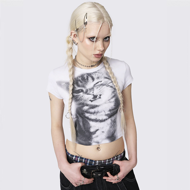 T-Shirt Damen, T-Shirt mit Katzenmotiv, T-Shirt mit Print